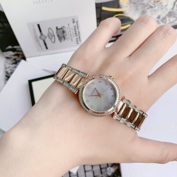 CITIZEN EM0843-51D SILHOUETTE ECO-DRIVE MOP GLITZ DIAL ROSE GOLD WOMENS WATCH main image 8